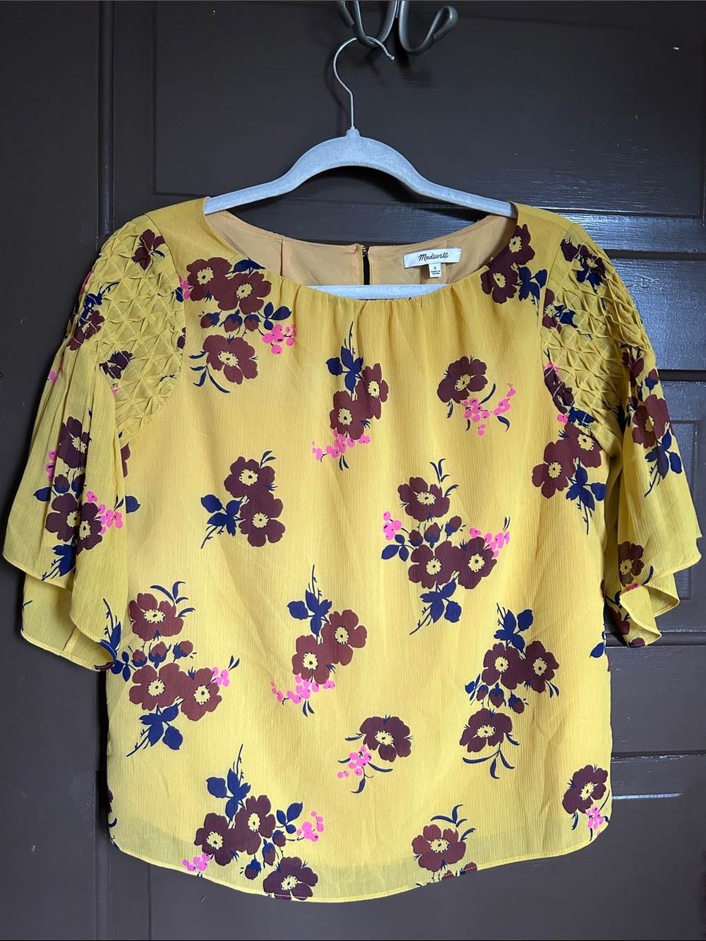 Madewell Yellow Floral Short Sleeve Blouse